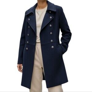 Tommy Hilfiger Navy Military-Esque Classic Wool Blend Pea Coat Medium